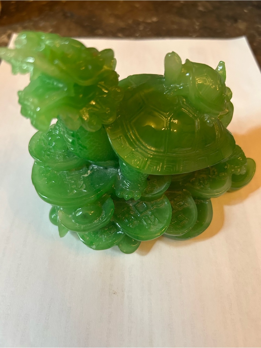 Green Jade-Style Turtle & Dragon Figurine